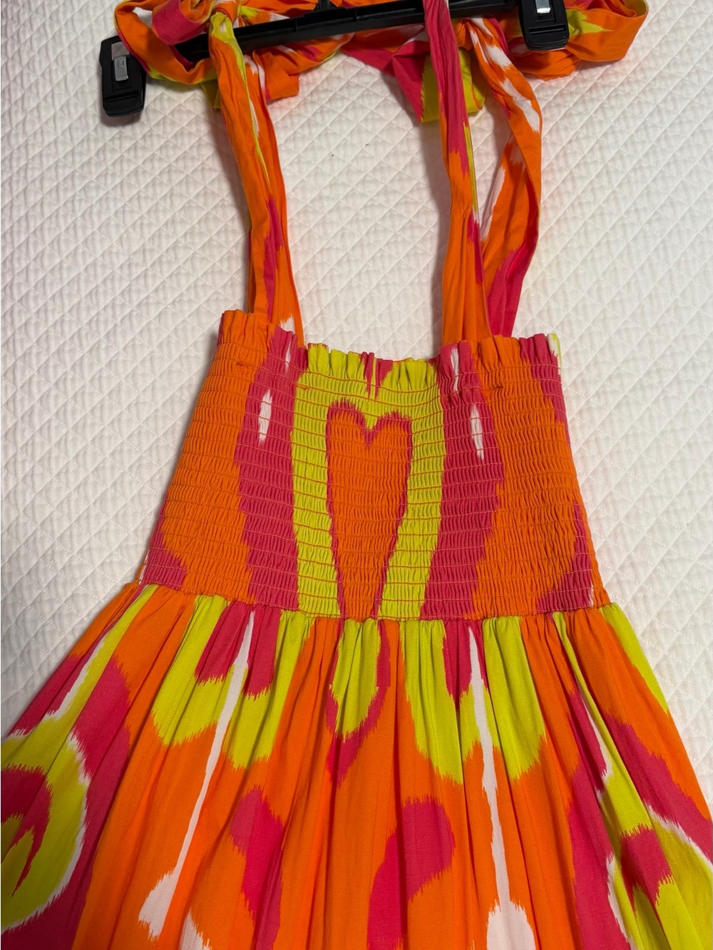 Sheridan French  Orange & Pink Maxi Dress with Lime Accents